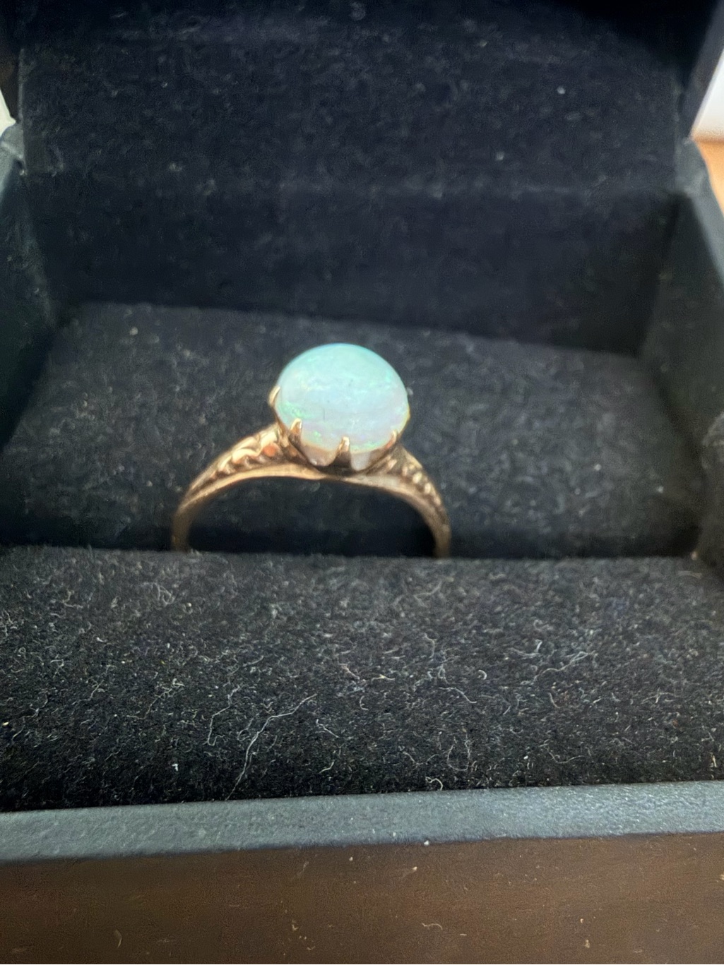 Gold Opal Solitaire Ring  Iridescent Opal Center